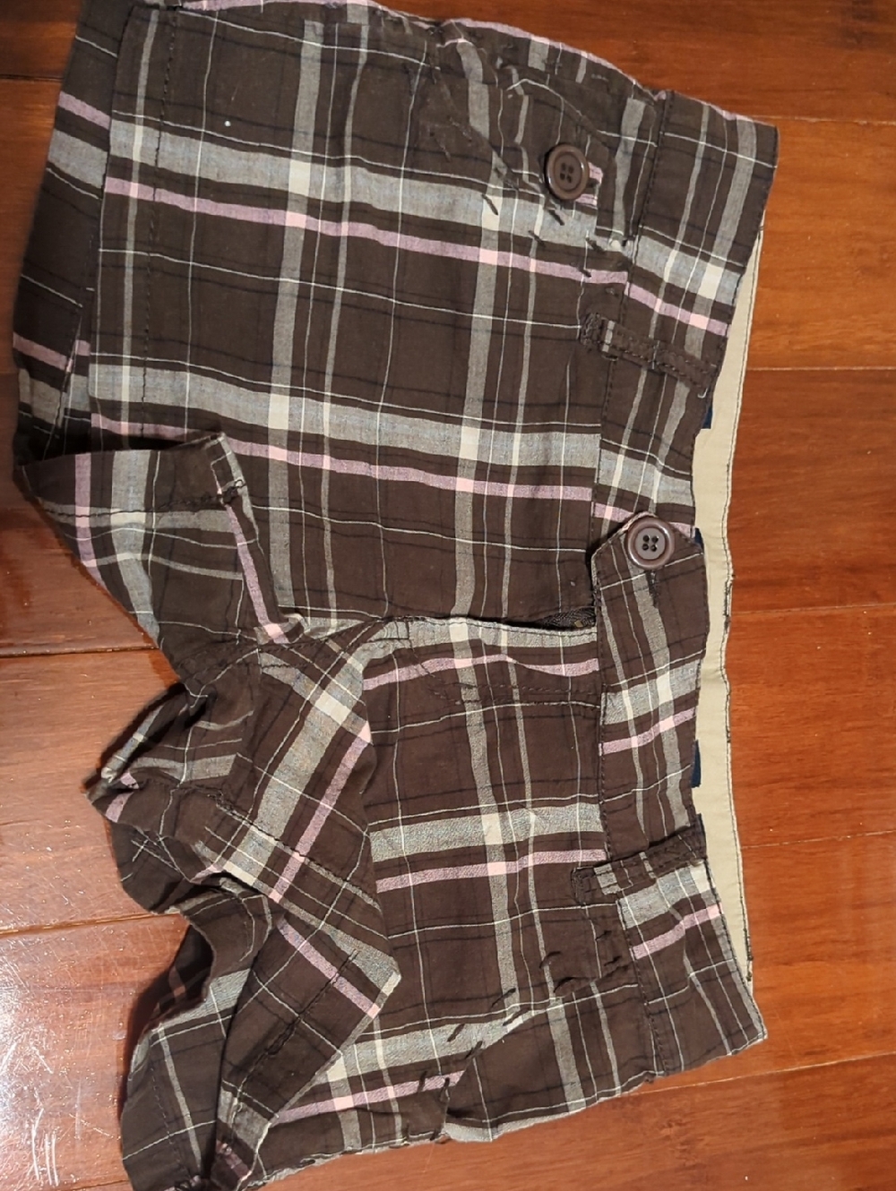 Women’s Plaid Cotton Shorts - Brown with Pink & Gray